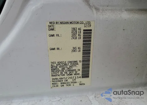 2020 Nissan Altima S z USA, uszkodzony, nr VIN 1N4BL4BV7LC207154